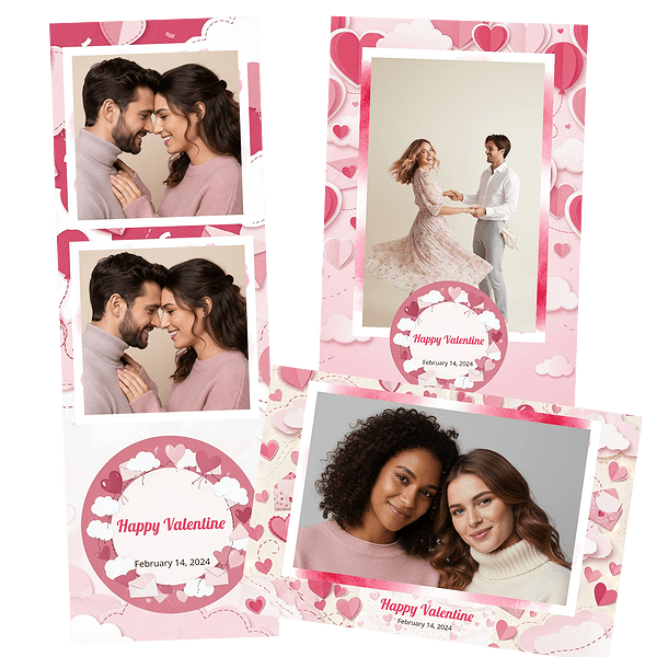 pink paper hearts clouds Fotobox-Layout